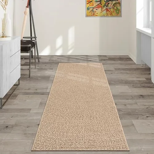 the carpet Kansas - Alfombra para Exterior e Interior con Aspecto de Yute Natural, Resistente a la Intemperie, Apta para Patio y jardín, Naturaleza, 60 x 180 cm