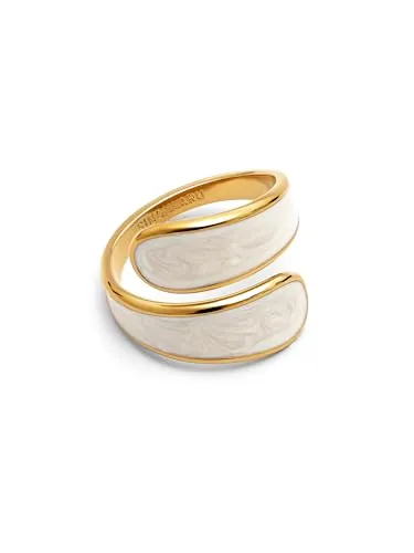 SINGULARU - Anillo Abbraccio White. Acero con Baño en Oro de 18 Kt y Enamel. Joyas Para Mujer.