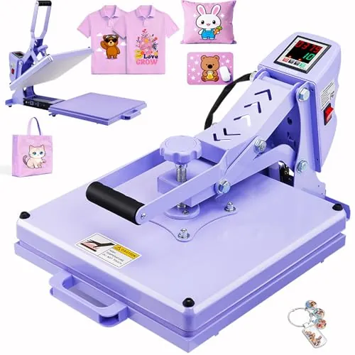 Prensa caliente deslizante de 38 x 38 cm, prensa de calor plana para camisetas, prensa de transferencia, máquina de sublimación digital industrial para sublimación en camisetas, para bricolaje (morado