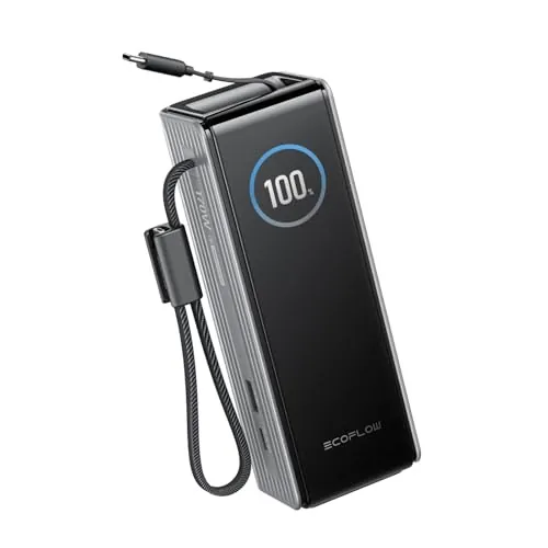 EcoFlow Batería externa de 25 000 mAh, con cable extensible, 100 W | mit einem 67cm langen ausziehbaren und einem 26cm langen Kabel, 100W für MacBook, Galaxy