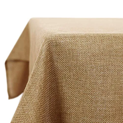 Deconovo Mantel de Mesa Rectangular Efecto Lino 130 x 220 cm Marrón Claro