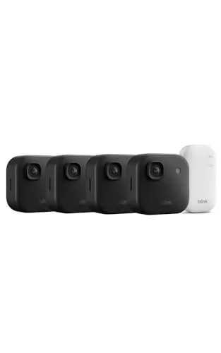 Cámara exterior 2K+ Blink (última generación) — cámara de seguridad inteligente inalámbrica, resolución de vídeo 2K, módulo de sincronización básico Incluido: sistema de 4 cámaras, Negro