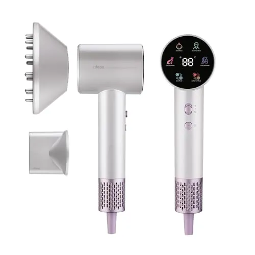 Ufesa Secador de Pelo Digital Ion-Plasma SmartSense, 120.000 rpm, 6 Modos, Pantalla LCD, Apto para Mascotas, 2 Velocidades, Boquilla y Difusor Magnéticos, Ultra Silencioso, Secador Inteligente