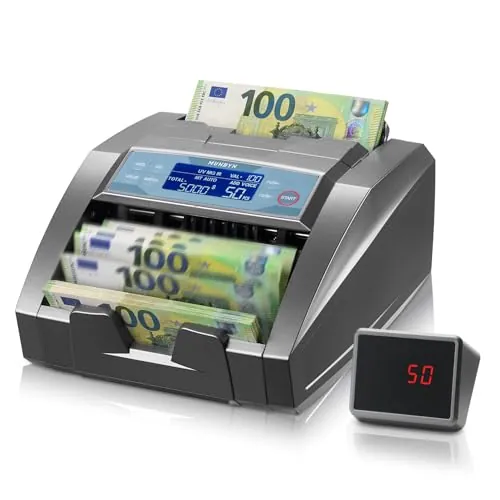 MUNBYN IMC27 Contador de Billetes USD/EUR con Conteo de Valor UV/MG/IR/MT