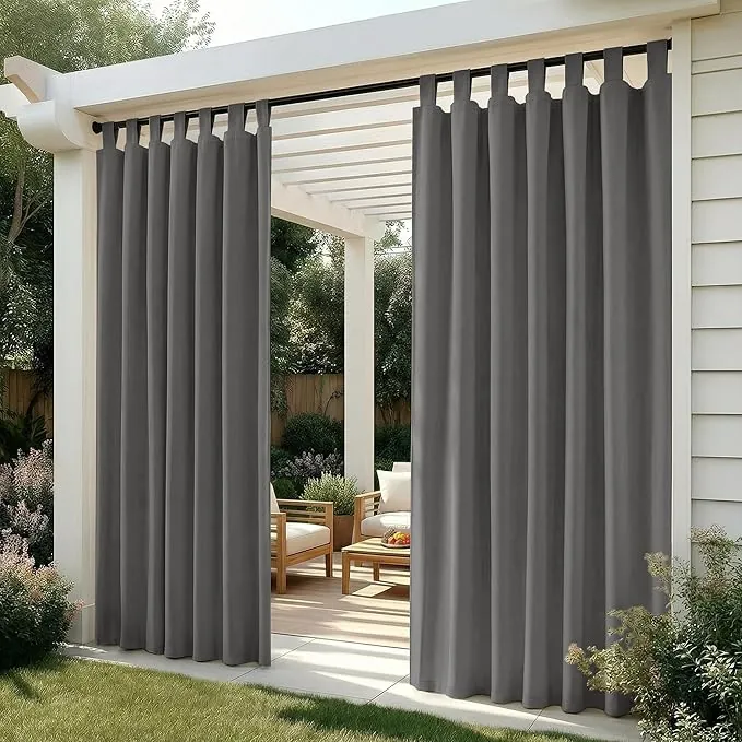 Deconovo Cortinas Exterior para Terraza Jardín o Balcón, Opacas y Repelentes al Agua con Trabillas, Protección Solar y Aislamiento Térmico, Set de 2 Paneles 132x245 cm Gris Claro