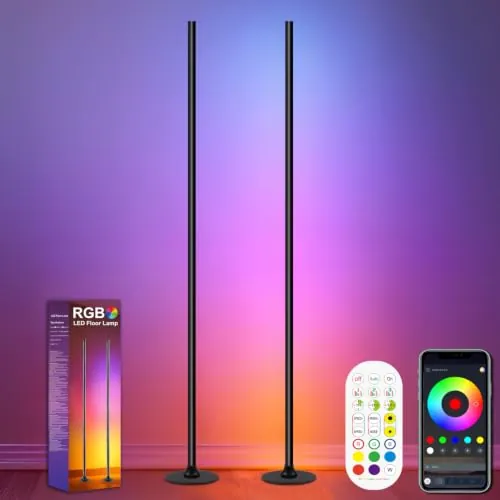 ONSTUY Lámpara de Pie LED 2 Piezas,1.2 m,RGB Regulable Lámpara de Pie con Control Remoto y APP,Sinc Musica,16 Millones de Colores,234 Modos Dinámicos,Luz de Esquina para Salon,Dormitorio,Juegos,Negro