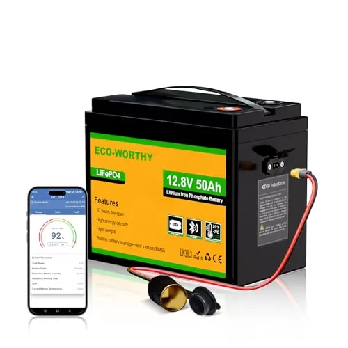 ECO-WORTHY LiFePO4 Batería 12 V 50 Ah Bluetooth BMS Low Temperature Protección y 4000-15000 Ciclos 640Wh Batería de litio para Trolling Motor Barco