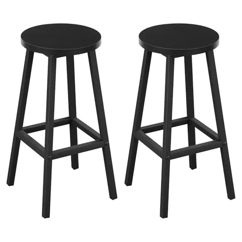 Klihome Taburete de Bar Juego de 2 con Reposapies, Negro | para Comedor, Salón y Cafetería