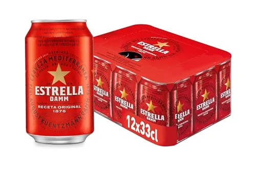Cerveza Estrella Damm, pack de 12 Latas 33cl. Total: 3,96 L. | Cerveza Lager Mediterránea, Receta Original 1876, 100% Ingredientes Naturales.