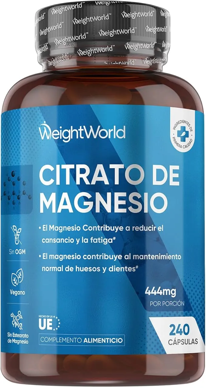 Citrato de Magnesio 240 Cápsulas Veganas - 444mg de Magnesio Puro provenientes de 1480mg del Citrato, Para 4 Meses, Contribuye a la Reducción del Cansancio y la Fatiga (EFSA), Sin Gluten ni OGM