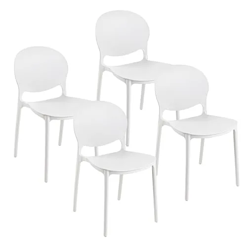 Baroni Home Set de 4 sillas Plástico Blanco – Apilables, Sin Montaje, Fáciles de Limpiar, con Patas Antideslizantes, para Cocina, Sala de Estar, Comedor, 46x50x80 cm