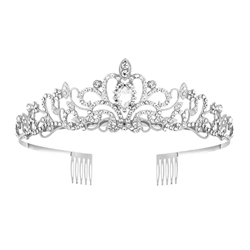 Corona de Diamante de Plata y Cristal para Peines, Bodas Nupciales, Bailes, Princesas y Cumpleaños para Mujeres y Niñas