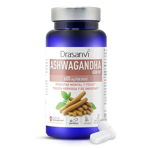 Drasanvi Ashwagandha KSM-66 600 mg | 60 Comprimidos | Extracto Patente Raíz Withania somnifera | Estrés, Ansiedad y Bienestar Mental | Vegano