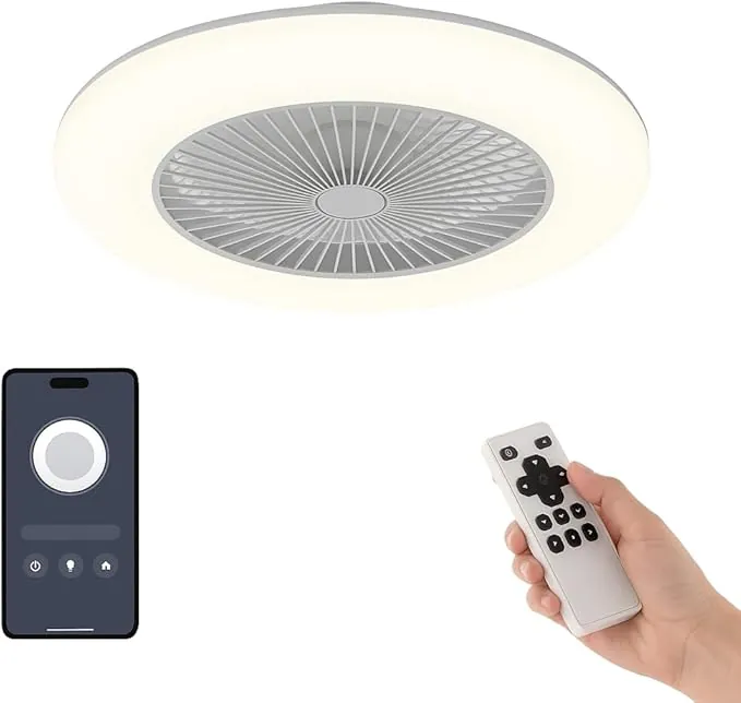 TODOLAMPARA.COM VENTILADOR TECHO SILENCIOSO PLAFÓN LED APP MÓVIL IKARO BLANCO 2026 - DC, regulable, 3 tonos, Verano/Invierno, aspas protegidas, 6v, bajo consumo, Fácil montaje (Plafón Fijo)