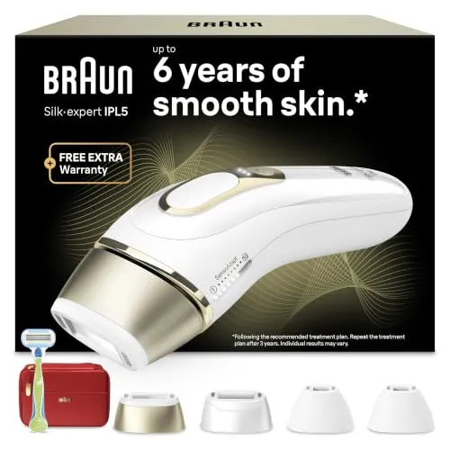 Braun Depiladora Luz Pulsada Silk·expert Pro 5, PL5382, Blanca/Dorada