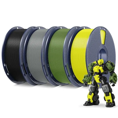 SUNLU Pack 4KG Filamento PLA+ 1.75mm, Filamento PLA Plus para Impresoras 3D, Resistente, Precisión +/- 0.02mm, Negro+Verde Oliva+Gris+Amarillo