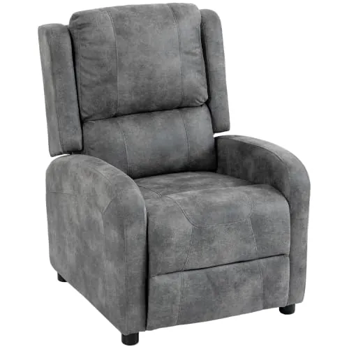 HOMCOM Sillón Relax Reclinable Sillón Reclinable Manual Reposapiés Gris | Tapizado en Cuero Sintético, Instalación Rápida, Muelles Ensacados y Acolchado Grueso, Respaldo Alto, para Salón, Dormitorio