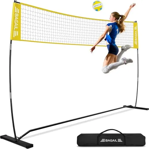 BAGAIL Red de Voleibol, Red de Voleibol Portátil para Patio de 12 pies/20 pies - Altura Ajustable, Estructura Resistente, Diseño Independiente - Set de Voleibol Portátil para Exterior/Interior