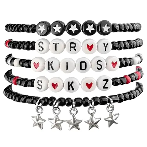 Teegxddy 5 Piezas Pulsera, Merch, Bracelet, Charm Pulseras Joyas, para Fan Cumpleaños Creativo, Negro