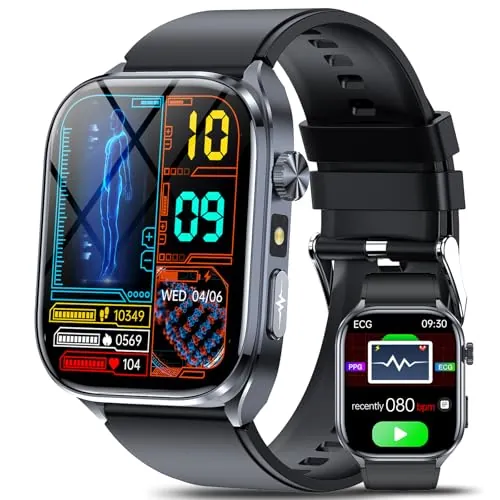 Reloj Inteligente Hombre con ECG+HRV/BMI, AI Chat-GPT,Linterna LED, Negro