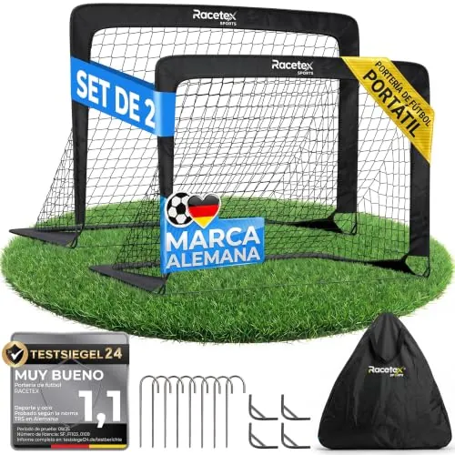 Racetex Set x 2 Porteria Futbol niños - Porterias de Futbol para niños Incluye práctica Bolsa para Transportar - [Versión con Postes Reforzados de Fibra de Vidrio] (Azul)