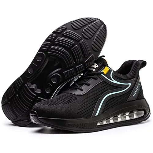 TOLHE Zapatos de Seguridad Hombre Mujer Ligero Zapatos de Trabajo Comodo Calzado de Seguridad Puntera de Acero Antideslizantes Safety Shoes Zapatos de Industrial Transpirabilidad Negro Azul 44EU