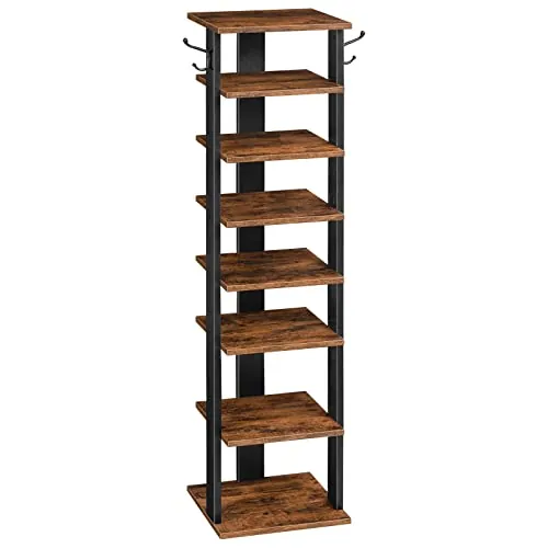 HOOBRO Estante Zapatero, Estante para Zapatos de 8 Niveles, Organizador de Zapatos, Ahorro de Espacio, Estructura Metal, para Entrada, Salón, Dormitorio, Marrón Rústico y Negro EBF07XJ01G1