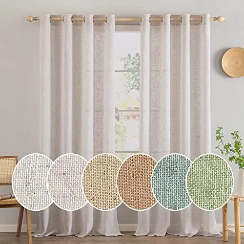 MIULEE Juego de Cortinas de Lino Translúcido con Ojales Natural 235x140 cm