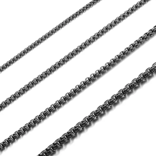 RWQIAN Collar Hombre Cadena Malla 70cm Acero Inoxidable Negro Caja Mujer Venecia 3mm Ancho