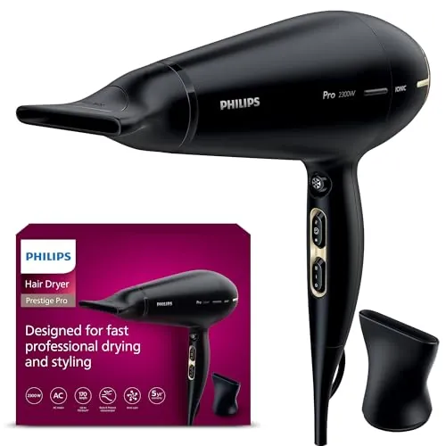 Philips Secador Prestige Pro, secador de pelo para secado y peinado profesionales, con 2 boquillas de moldeado, 2300 W, modelo HPS920/00