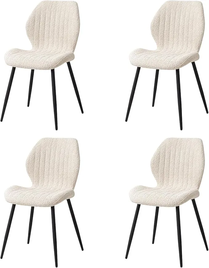 GrandCA HOME Juego de 4 Sillas de Comedor Sillas con Asiento Tapizado, Sillas de Cocina Nórdicas Sillas Acolchadas con Patas de Metal, Cojines de Tela, Beige