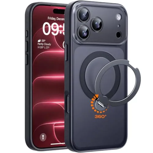 TOCOL Funda para iPhone 18 Pro con Soporte Giratorio 360°, Titanio Negro