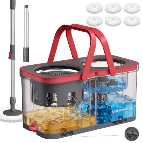 SONGMICS Fregona Giratoria con Cubo, 6 Mopas de Microfibra