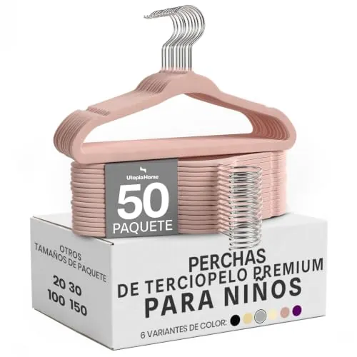 Utopia Home Perchas Terciopelo para niños (Rosa, Paquete de 50)