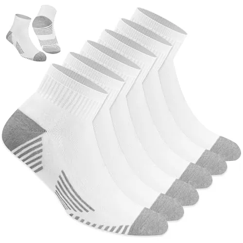NAVYSPORT Calcetines quarter deportivos de algodón para hombre, paquete de 6 pares, Cuarto de longitude (43-46, Blanco)