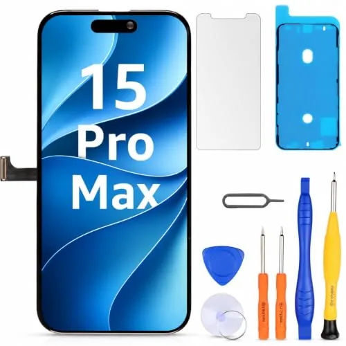LL TRADER Pantalla para iPhone 15 Pro MAX LCD 6.7" y Kit de Reparación A | Marco de Montaje para Digitalizador Táctil 3D Touch con Pantalla FHD, con Cinta Adhesiva Impermeable y Protector