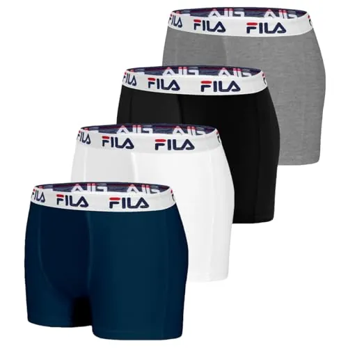 Fila Calecon Boxer para Hombre de algodón Liso (Juego de 4), Negro, L