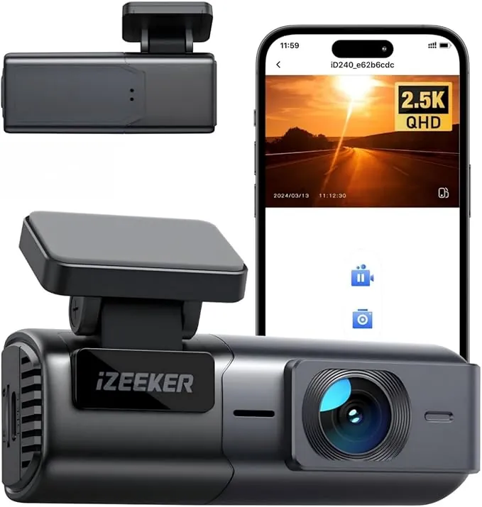 iZEEKER 2.5K Dashcam WiFi Dash Camera para Coches, Mini Cámara para Coche 1440P Front Dashcam con App, Visión Nocturna, WDR, G-Sensor, Grabación en Bucle, Soporta Modo Parking 24H, Aviso de Voz