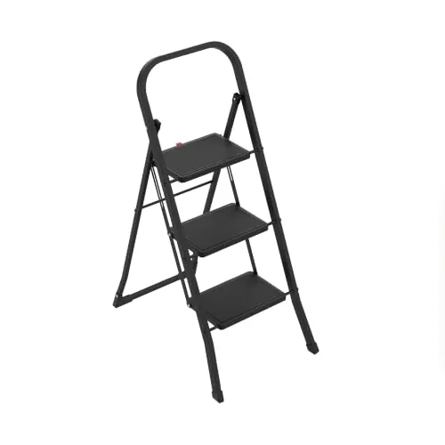 Amig Escalera Plegable 3 Peldaños Acero Negra 106x72x46 cm