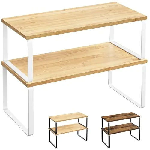 JUPPLIES - Pack 2 Organizador Cocina Estante para Especias - Organizador Armario Cocina Multiusos - Estanteria Cocina de Almacenamiento Apilable con Diseño de Madera y Metal 19.5x29.7x15.8 cm