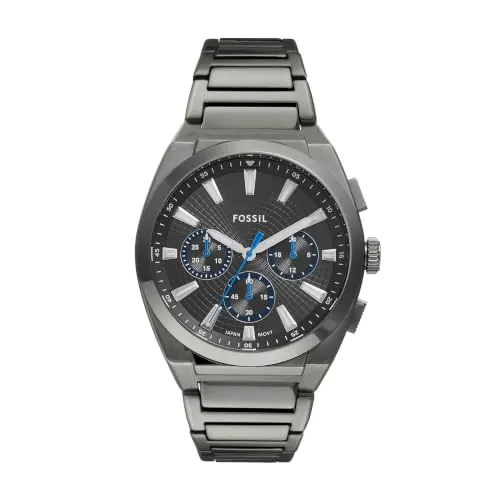 Fossil Reloj Everett para Hombre, Movimiento Cronógrafo Cuarzo con Correa de Piel o Acero, Gris Oscuro