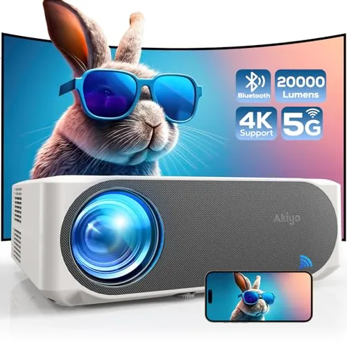 AKIYO O8 - Proyector 4K, 20000 lúmenes, WiFi6, Bluetooth5.2, Full HD 1080P, Nativo, 4K, Cine en casa, Pantalla de 300 Pulgadas, proyector portátil para Exteriores con Red Antipolvo, Compatible con TV