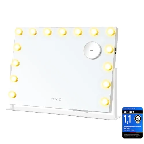 SONGMICS Lighted Makeup Mirror, Espejo Maquillaje con Luz, 58 x 43 cm