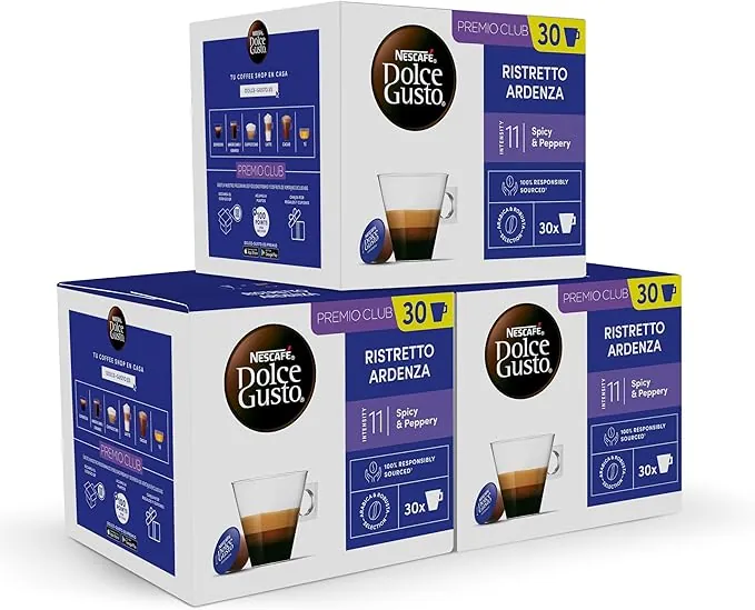 NESCAFÉ Dolce Gusto Espresso Ristretto Ardenza - Cápsulas de Café, 90 Cápsulas (3 x 30) - Intensidad 11 - Café arábica - Originales para cafeteras Dolce Gusto