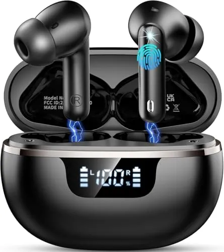 Auriculares Inalambricos Bluetooth, 2026 Cascos Inalambricos Bluetooth 5.4 HiFi Estéreo, 45 Horas Auriculares inalámbricos con ENC Cancelacion Ruido, IP7 Impermeable/Pantalla LED/Carga Rápida Tipo-C