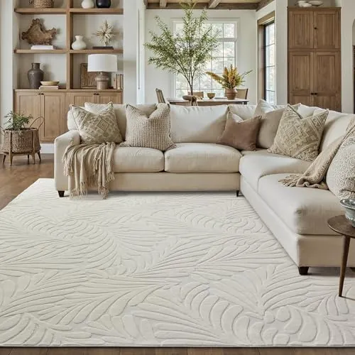 PureCozy Alfombra Salon 200x300cm Blanco Antideslizante Lavable Lavadora Alfombras de Habitacion Moderna 3D Pelo Corto Carpet Sala Dormitorio Oficina Comedor Grande Carpets