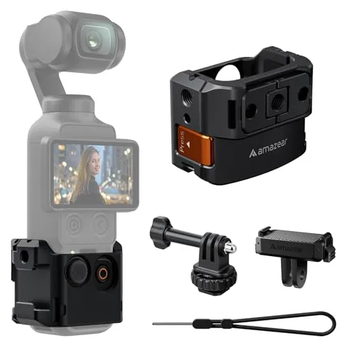 AMAZEAR Pocket 4P/4/3 Metal Jaula para dji Osmo Pocket 4P/4/3 Accesorios | Pocket 4P/4/3 aluminio Jaula de cámara con marco protector, zapata de luz fría, cambio rápido de acción y adaptador Gopro