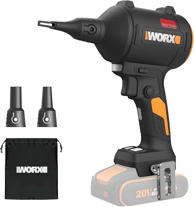 WORX 20V soplador de Polvo inalámbrico con Motor sin escobillas – colector de Polvo eléctrico para Limpieza, soplador de Aire comprimido (WX099 con batería y Cargador)