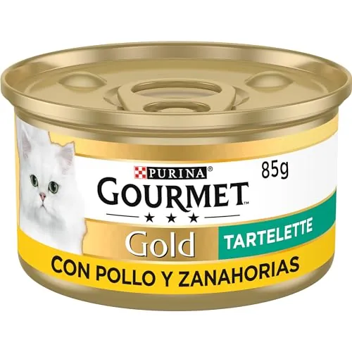 GOURMET Gold Tartelette, Comida Húmeda para Gato Adulto, Paté de Pollo y Zanahorias, Pack de 24 Latas de 85 g