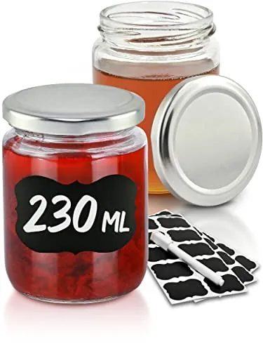 Praknu 25 Tarros de Cristal 230 ml – Tapa de Rosca – Botes para Mermelada